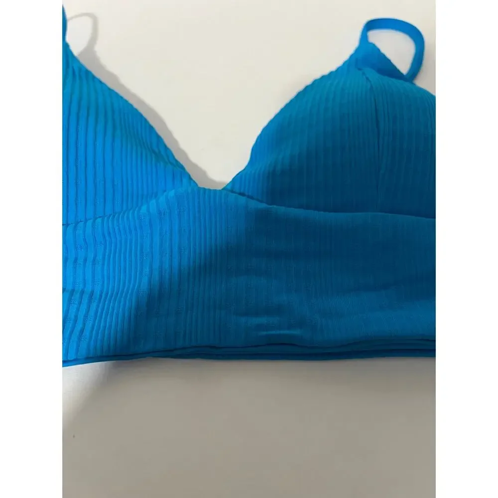 NWT L*Space Women's Ribbed Pointelle Winnie Bikini Swim Top Electric Blue Size M